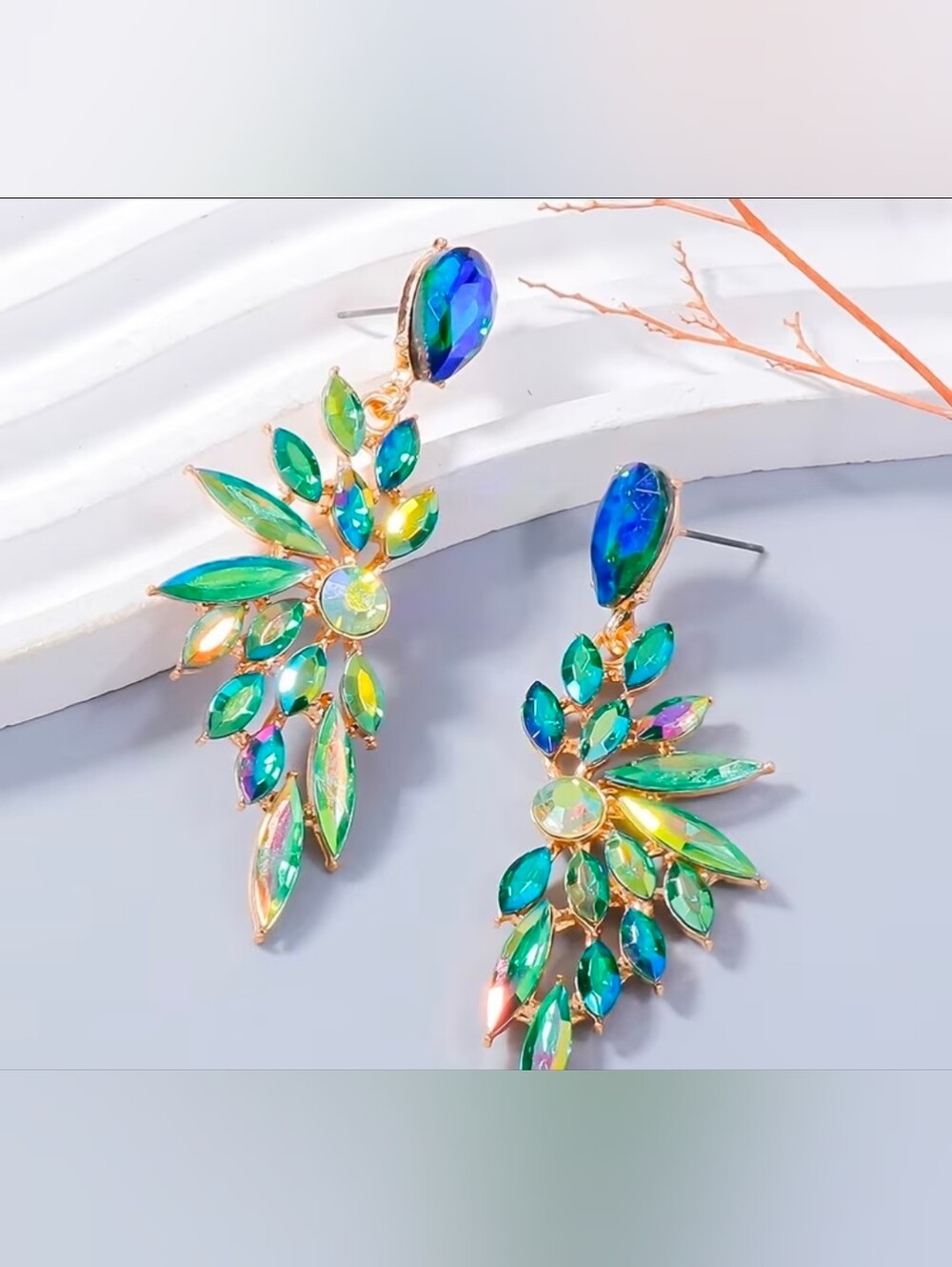 $8 Each Or Bundle 5/$20 Green & Blue Crystal Leaf Drop Earrings